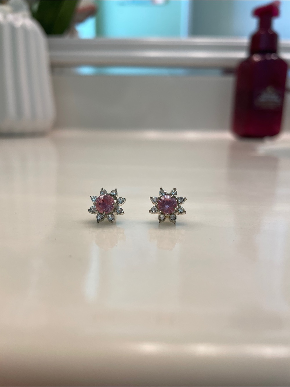 Pink Crystal Sunburst Stud Earrings - Women Jewelry